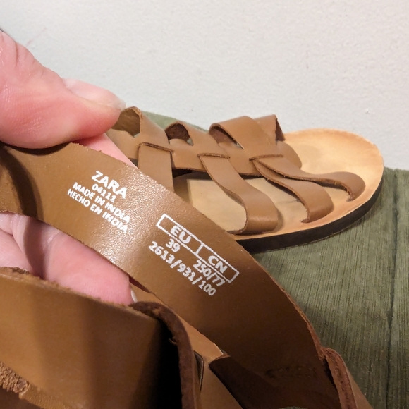 Zara Genuine Tan leather Gladiator Strappy Sandals size 8 - Picture 7 of 12